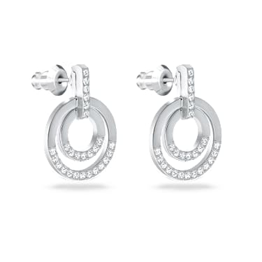 Cercei rotunzi Circle, Formă rotundă, Albi, Placat cu rodiu - Swarovski, 5616265