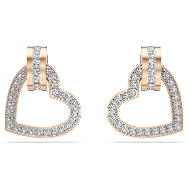 Lovely 耳钉, 心形, 白色, 玫瑰金色饰面 - Swarovski, 5616477