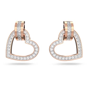 Pendientes de botón Lovely, Corazón, Blancos, Baño tono oro rosa - Swarovski, 5616477