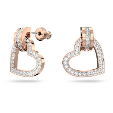Lovely düğme Küpeler, Kalp, Beyaz, Pembe altın rengi kaplama - Swarovski, 5616477