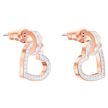 Lovely düğme Küpeler, Kalp, Beyaz, Pembe altın rengi kaplama - Swarovski, 5616477