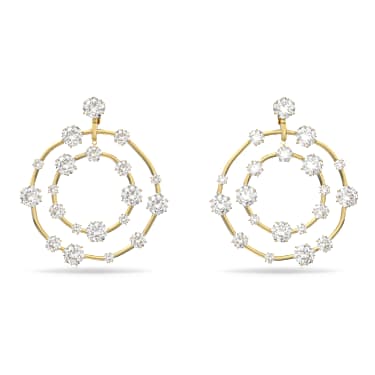Constella clip earrings, Round cut, White, Gold-tone plated - Swarovski, 5616920