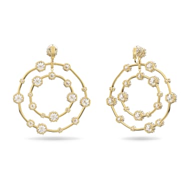 Constella clip earrings, Round cut, White, Gold-tone plated - Swarovski, 5616920