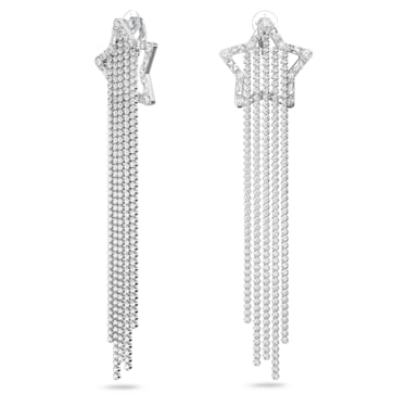 Stella clip earrings, Shooting star, White, Rhodium plated - Swarovski, 5617755