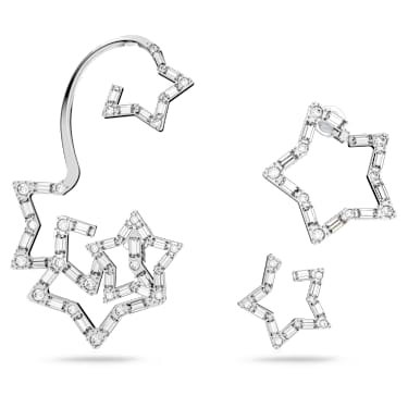Stella ear cuff, Set (3), Mixed cuts, Star, White, Rhodium plated - Swarovski, 5617757