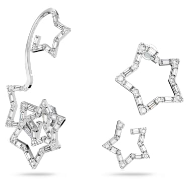 Stella ear cuff Set 3 Mixed cuts Star White Rhodium plated