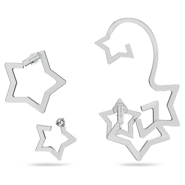Stella ear cuff, Set (3), Verschillende slijpvormen, Ster, Wit, Rodium toplaag - Swarovski, 5617757