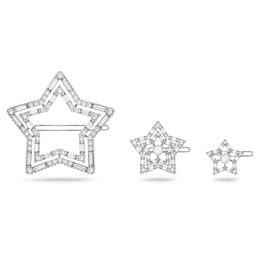 Attache de cheveux, Parure (3), Étoile, Blanche, Métal rhodié - Swarovski, 5617760