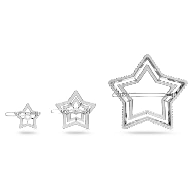 Horquilla para el pelo, Conjunto (3), Estrella, Blanco, Baño de rodio - Swarovski, 5617760