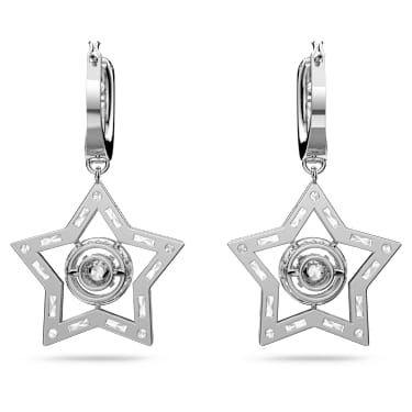 Stella drop earrings Mixed cuts Star White Rhodium plated Swarovski
