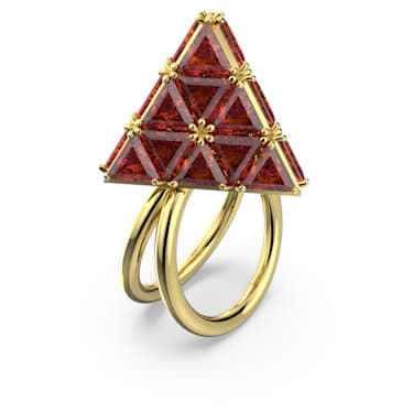 Curiosa cocktail ring, Triangle cut, Red, Gold-tone plated - Swarovski, 5618250