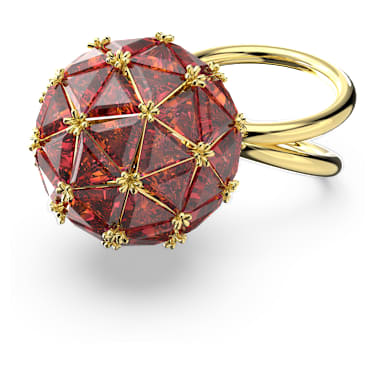 Koktajl prstan Curiosa, Trikotni rez, Okrogla oblika, Rdeča, PVD zlatega odtenka - Swarovski, 5618251