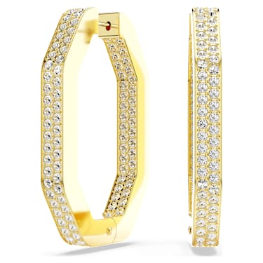 Dextera 大圈耳環, 八邊形, 大碼, 白色, 鍍金色色調 - Swarovski, 5618304