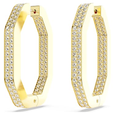 Dextera 大圈耳環, 八邊形, 大碼, 白色, 鍍金色色調 - Swarovski, 5618304