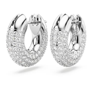 Dextera hoop earrings, Small, White, Rhodium plated - Swarovski, 5618306