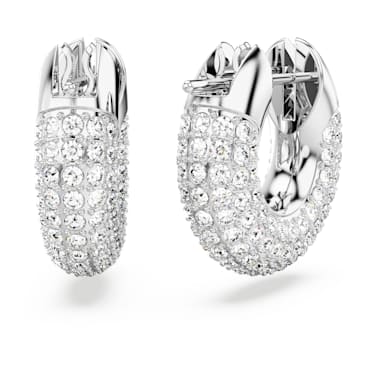 Dextera hoop earrings, Small, White, Rhodium plated - Swarovski, 5618306