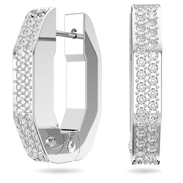 Pendientes de aro Dextera, Forma octagonal, Pequeños, Blancos, Baño de rodio - Swarovski, 5618307