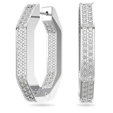 Anneaux d'oreilles Dextera, Forme octogonale, Medium, Blanches, Métal rhodié - Swarovski, 5618308