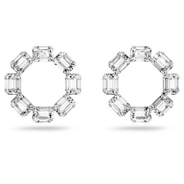 Orecchini a cerchio Millenia, Taglio ottagonale, Bianchi, Placcato rodio - Swarovski, 5618629