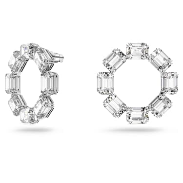 Millenia ต่างหูแบบห่วง, เจียระไนทรงแปดเหลี่ยม, ขาว, เคลือบโรเดียม - Swarovski, 5618629