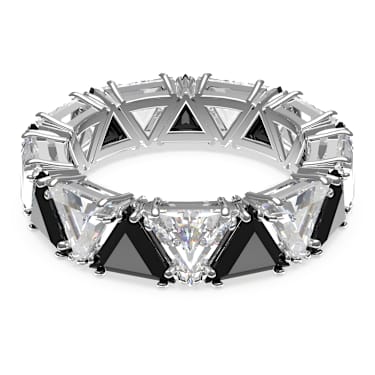 Anillo de cóctel Matrix, Talla triangular, Negro, Baño de rodio - Swarovski, 5619153