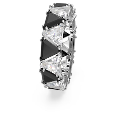Ortyx cocktail ring, Triangle cut, Black, Rhodium plated - Swarovski, 5619153