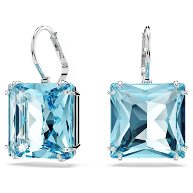 Millenia drop earrings, Square cut, Blue, Rhodium plated - Swarovski, 5619472