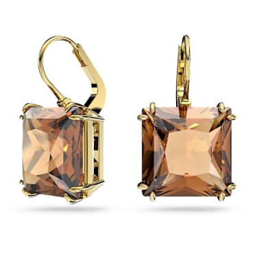 Millenia drop earrings, Square cut, Brown, Gold-tone plated - Swarovski, 5619494