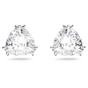 Pendientes de botón Matrix, Talla trilliante, Blancos, Baño de rodio - Swarovski, 5619498