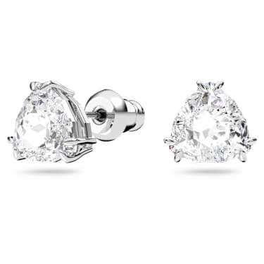 Matrix stud earrings, Trilliant cut, White, Rhodium plated - Swarovski, 5619498