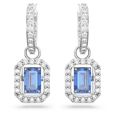 Una drop earrings, Octagon cut, Blue, Rhodium plated - Swarovski, 5619500