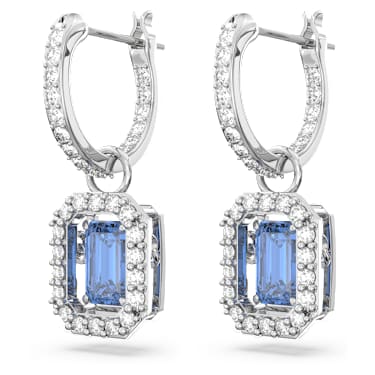 Una drop earrings, Octagon cut, Blue, Rhodium plated - Swarovski, 5619500
