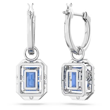 Una drop earrings, Octagon cut, Blue, Rhodium plated - Swarovski, 5619500