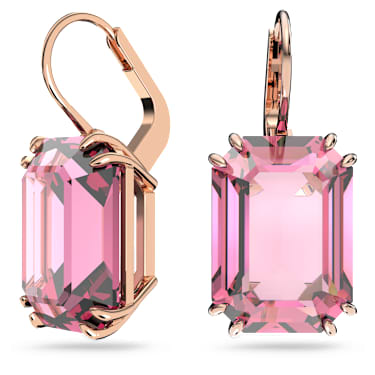 Millenia 水滴形耳環, 八角形切割, 粉紅色, 18K 金（玫瑰金色）飾面 - Swarovski, 5619502