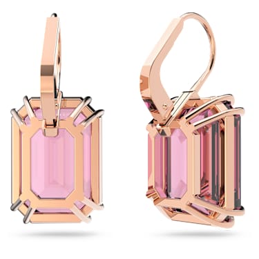 Millenia 水滴形耳環, 八角形切割, 粉紅色, 18K 金（玫瑰金色）飾面 - Swarovski, 5619502