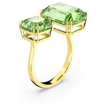 Millenia open ring, Octagon cut, Green, Gold-tone plated - Swarovski, 5619626