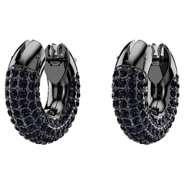 Dextera 大圈耳環, 細碼, 黑色, 鍍黑鉻色 - Swarovski, 5620222