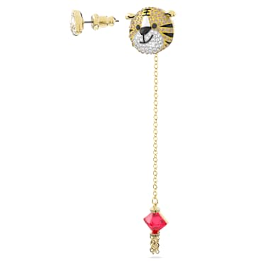 Zodiac Tiger drop earrings, Asymmetrical design, Tiger, Long, Multicoloured, Gold-tone plated - Swarovski, 5620293