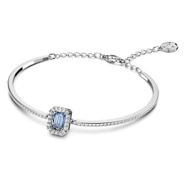 Pevný náramek Una, Osmihranný výbrus, Pavé, Modrá, Pokoveno rhodiem - Swarovski, 5620556