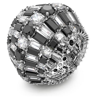 Anel cocktail Hyperbola, Combinação de lapidações, Preto, Lacado a ródio - Swarovski, 5620657