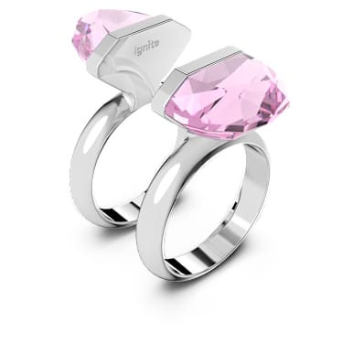 Lucent ring, Magnetic closure, Pear cut, Pink, Rhodium plated