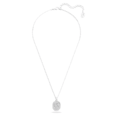 Signum pendant, Swan, Long, White, Rhodium plated