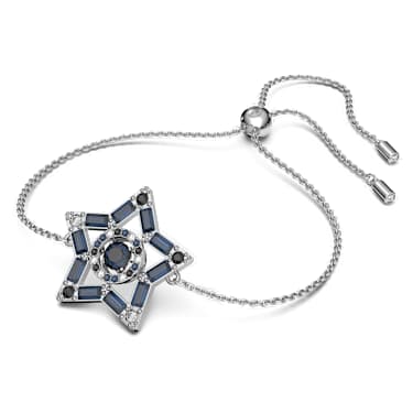 Stella bracelet, Star, Blue, Rhodium plated