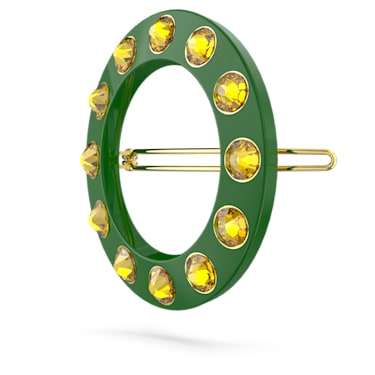 Hair clip, Round cut, Round shape, Green, Gold-tone plated - Swarovski, 5622227