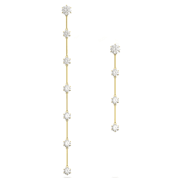 Constella 水滴形耳环, 非对称设计, 圆形切割, 白色, 闪耀的镀金色调 - Swarovski, 5622721