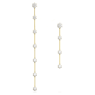Constella 水滴形耳環, 非對稱設計, 圓形切割, 白色, 閃耀的鍍金色調 - Swarovski, 5622721