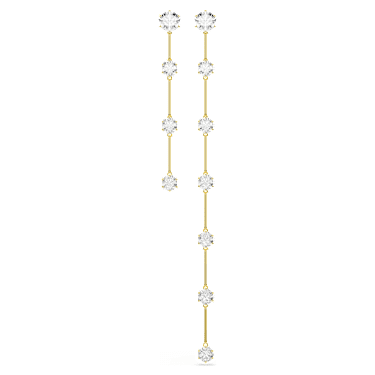 Constella drop earrings, Asymmetrical design, Round cut, White, Shiny gold-tone plated - Swarovski, 5622721