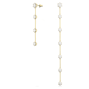 Constella 水滴形耳環, 非對稱設計, 圓形切割, 白色, 閃耀的鍍金色調 - Swarovski, 5622721