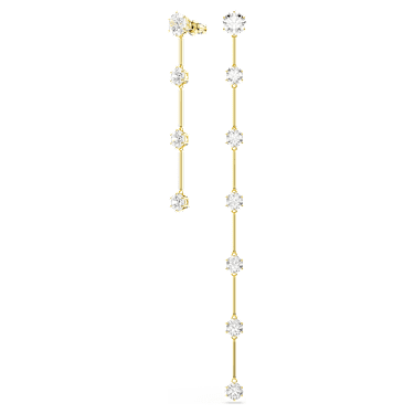 Constella drop earrings, Asymmetrical design, Round cut, White, Shiny gold-tone plated - Swarovski, 5622721