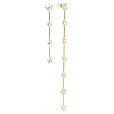 Cercei cu drop Constella, Design asimetric, Tăietură rotundă, Albi, Fényes aranyszínű bevonatú - Swarovski, 5622721